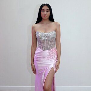 New Strapless Graduation Gown w/ Rhinestones Embroidery & Scoop Neck JT2729H